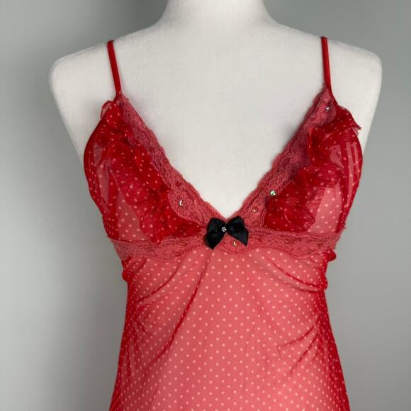 Red polka dot lace babydoll teddy mini slip dress bow lingerie - Leg Avenue - Picture 5 of 8
